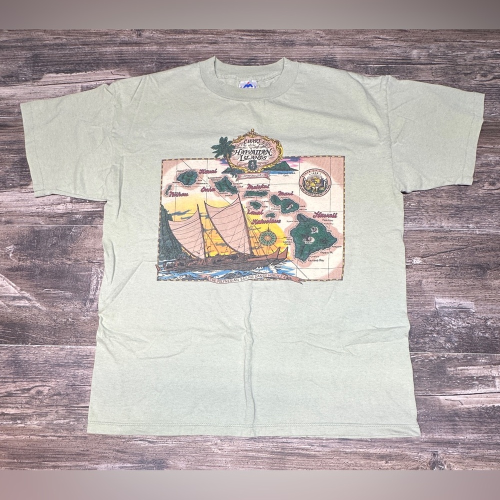 Vintage Hawaiian Tee - Polynesian Map Graphic Tee - HL Miller - USA - Size Large